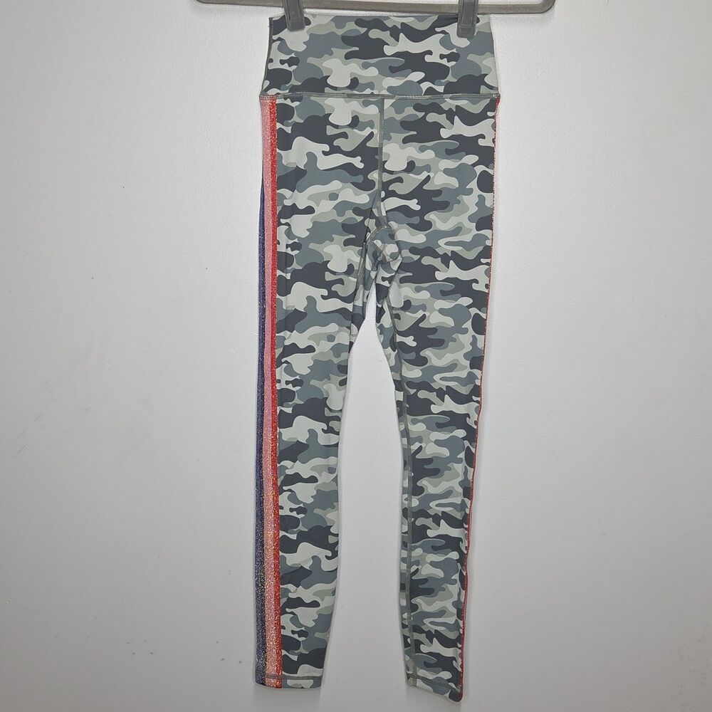 Spiritual Gangster Womens S Gray Camo Metallic Rainbow Stripe High Rise Leggings